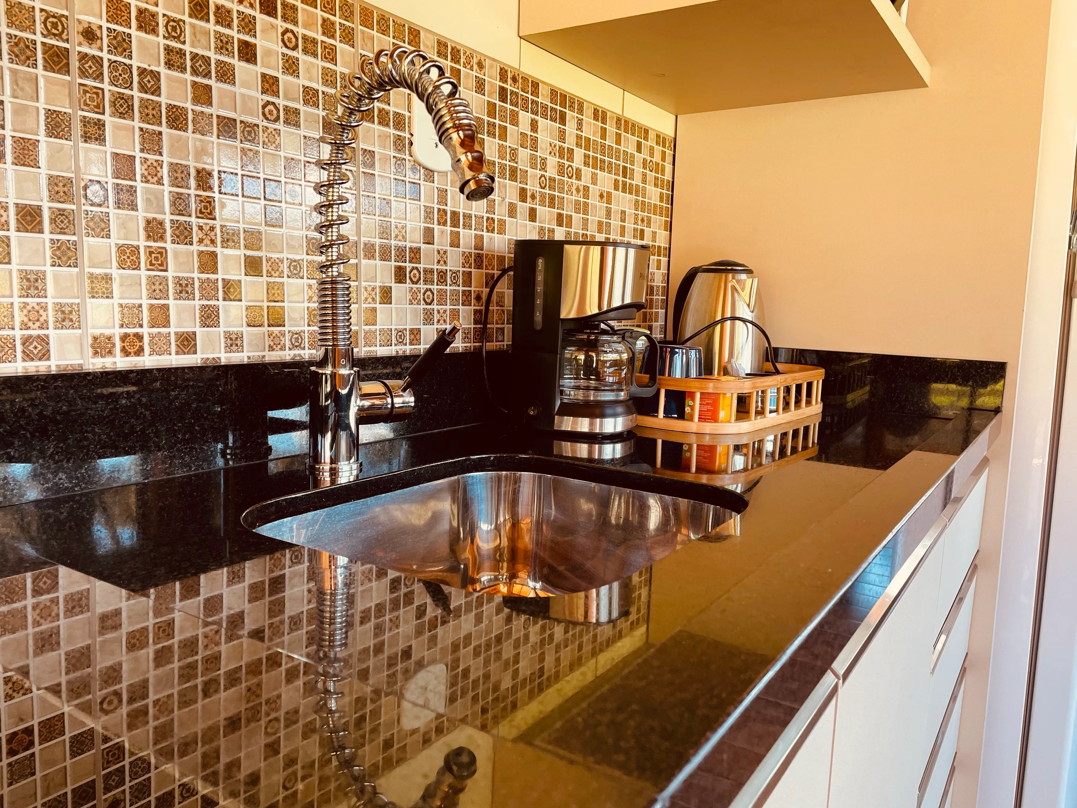 Cozinha completa da cabana com pia e cooktop